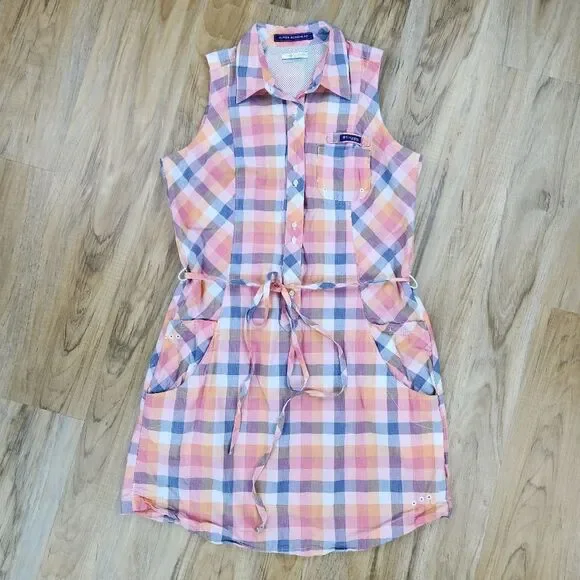 🔹️Columbia PFG Plaid Super Bonehead Button Front Sleeveless Dress Large - Picture 2 of 12